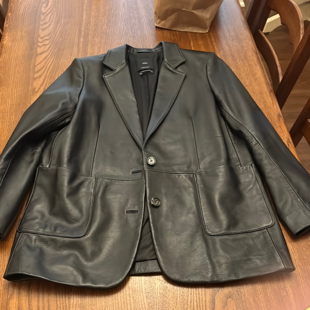 Mango Black Leather Jacket with Pockets - Size M / MNG Leather Collection